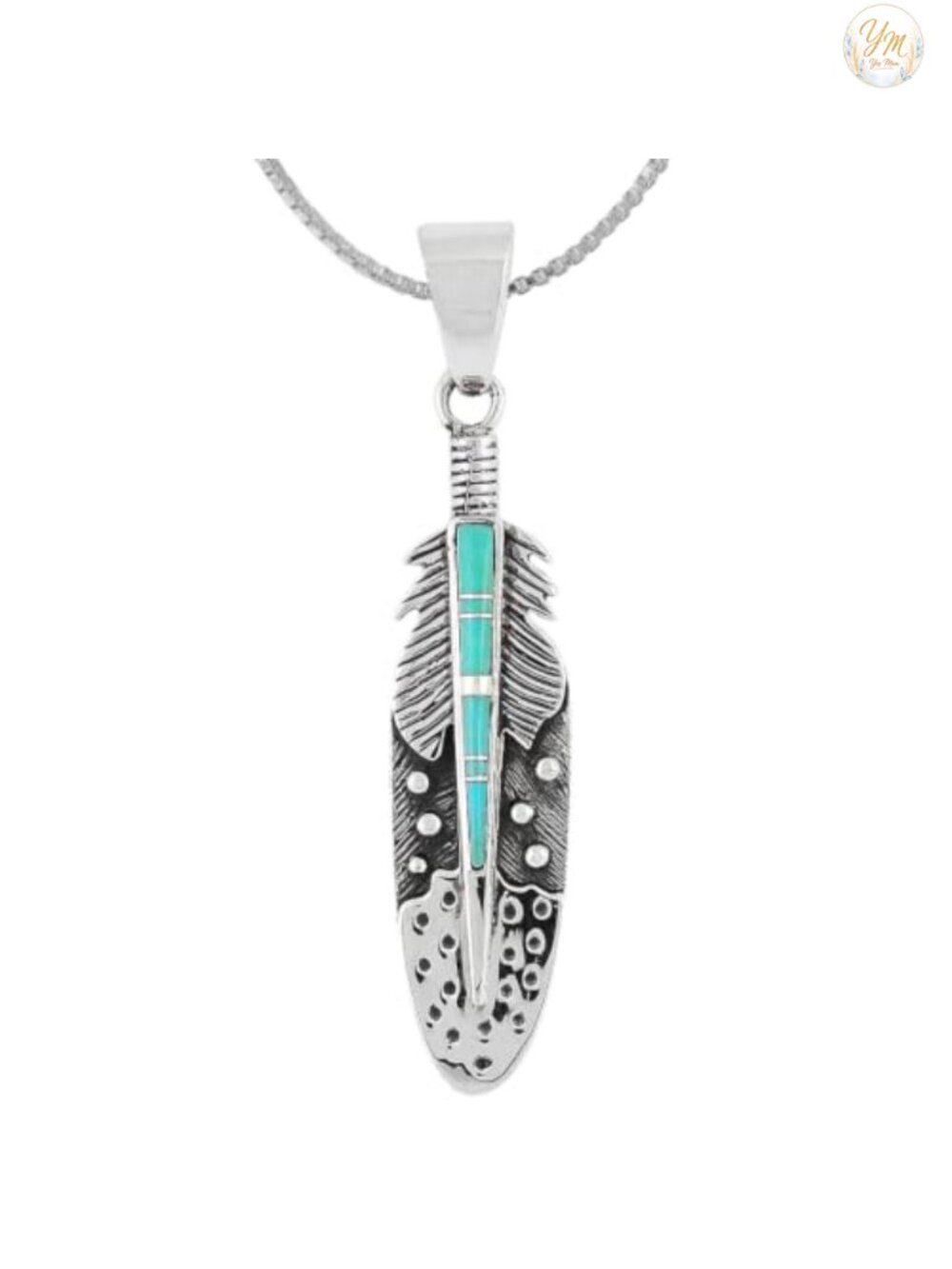 925 Sterling Silver Turquoise Feather Necklace Pendant 24 Chain